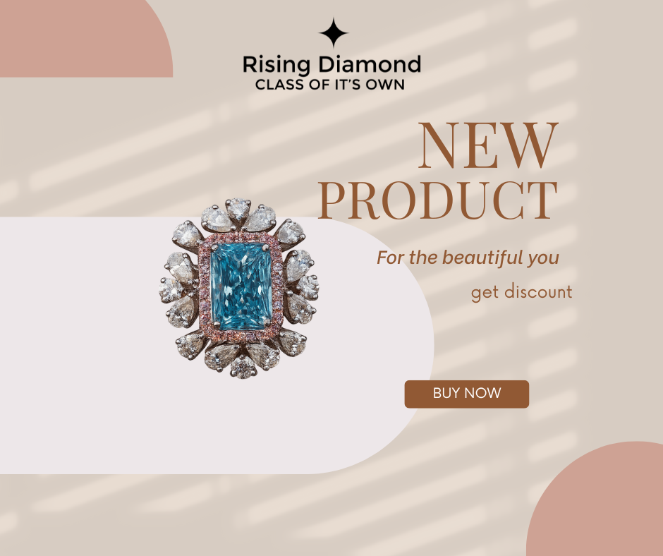 "Rising Diamond Jewelry: Elegant New Product Launch Featuring Brilliant Blue Gemstone and Radiant Diamond Accents"