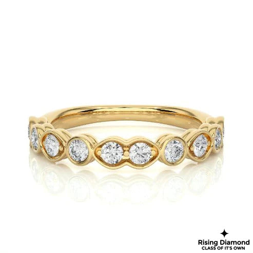 0.28 TCW Round Cut Colorless Moissanite Half Eternity Gold Wedding Band