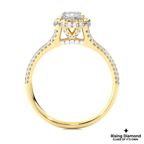 1.02 Ct Round Cut E-VS Lab Grown Diamond Gold Halo Engagement Ring