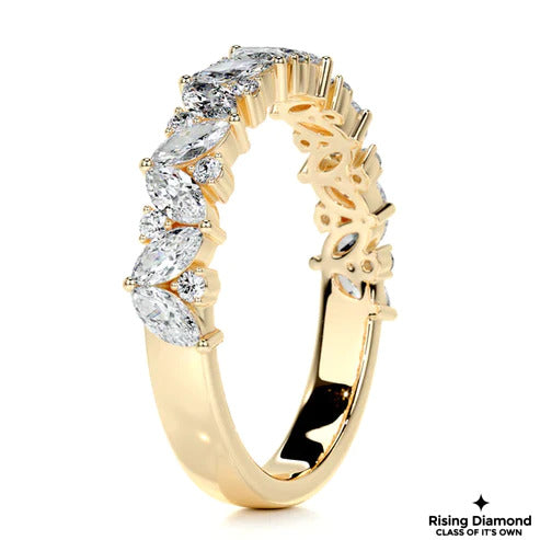 0.85 CTW Marquise and Round Cut Colorless Moissanite Wedding Band