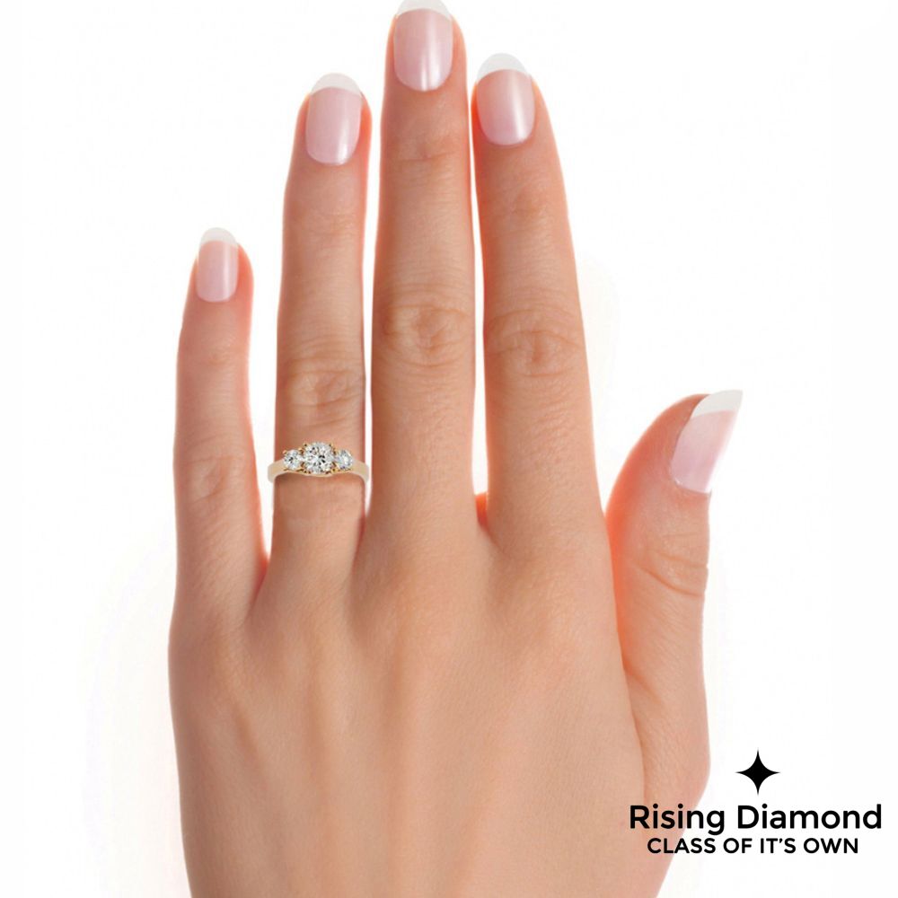 1.90 Ct Round Cut Colorless Moissanite Three Stone Engagement Ring