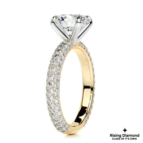 3.0 Ct Round Cut Colorless Moissanite Micro Pave Engagement Ring