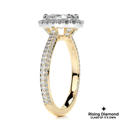 2.25 Ct Oval Cut Colorless Moissanite Engagement ring With Halo Setting And Pave Shank