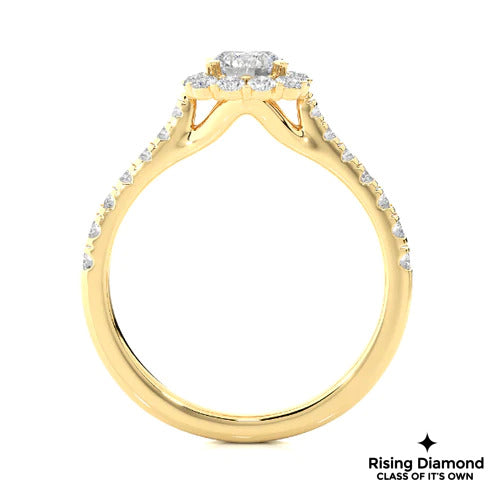 1.01 Ct Round Cut E-VS Lab Grown Diamond Gold Halo Engagement Ring