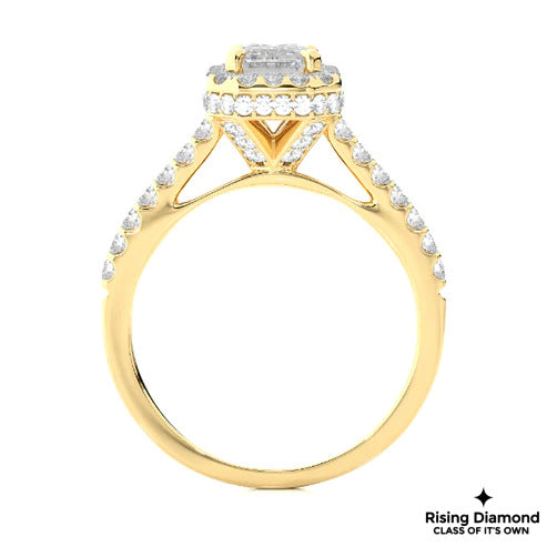 1.39 Ct Emerald Cut E-VS2 Lab Grown Diamond Halo Engagement Ring