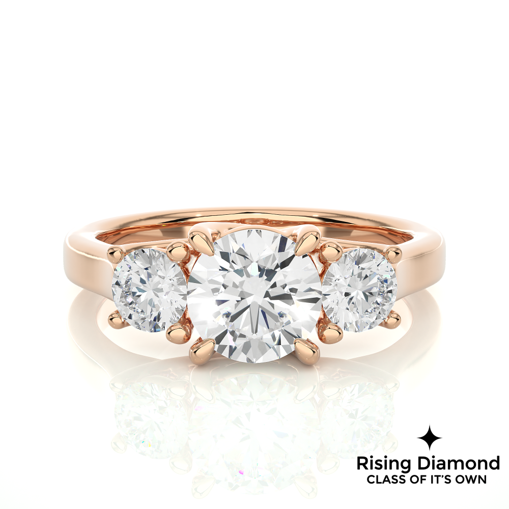 1.90 Ct Round Cut Colorless Moissanite Three Stone Engagement Ring