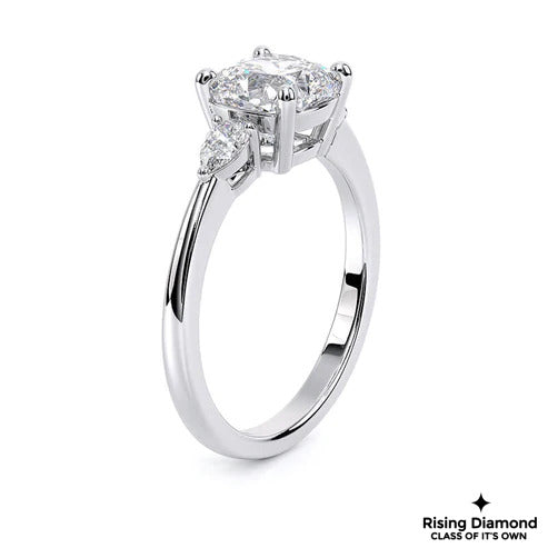 1.0 Ct Cushion F/VS1 Lab Grown Diamond Three Stone Ring