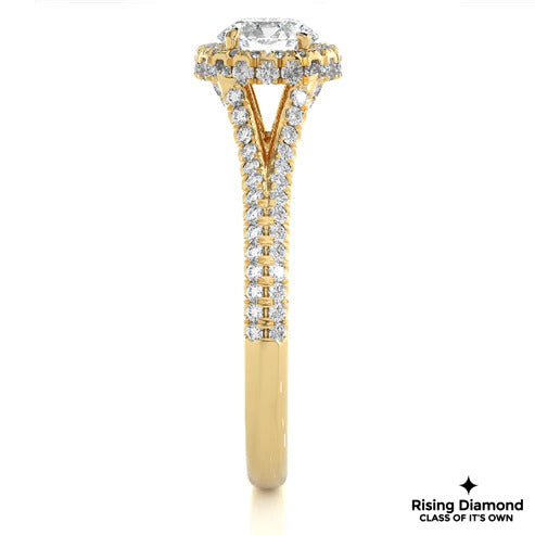 1.02 Ct Round Cut E-VS Lab Grown Diamond Gold Halo Engagement Ring
