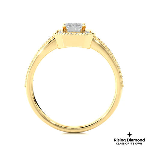 1.22 Ct Emerald Cut F-VS1 Lab Grown Diamond Halo Gold Engagement Ring