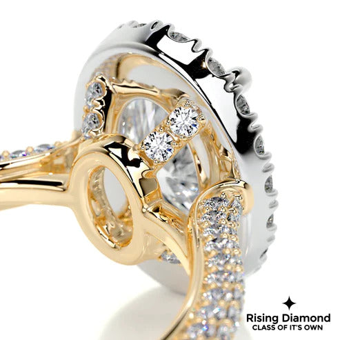 2.25 Ct Oval Cut Colorless Moissanite Engagement ring With Halo Setting And Pave Shank