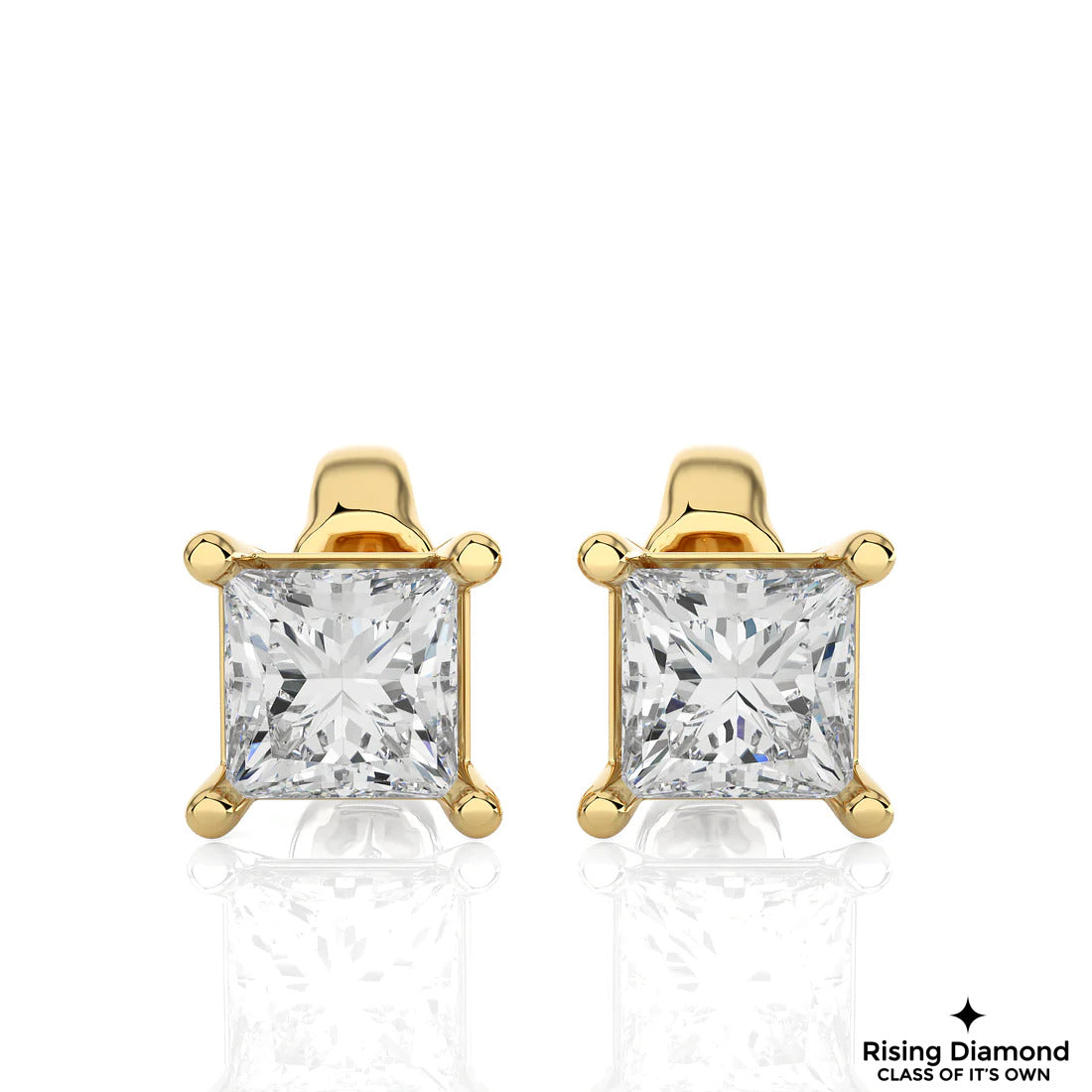 1.00 Ct Princess Cut F-VS Lab Grown Diamond Gold Stud Earring