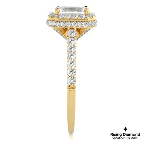 1.39 Ct Emerald Cut E-VS2 Lab Grown Diamond Halo Engagement Ring