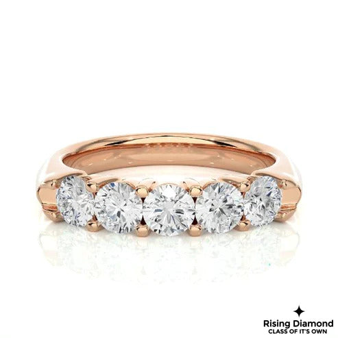 0.92 CTW Round Cut Colorless Moissanite Five Stone Wedding Band