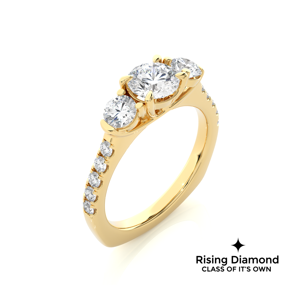 1.31 Ct Round Cut Colorless Moissanite Three Stone Gold Engagement Ring
