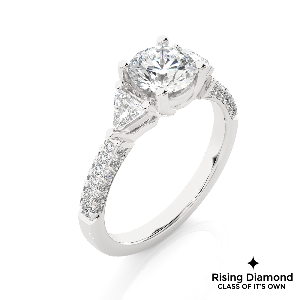 1.53 Ct Round Cut Colorless Moissanite Three Stone Engagement Ring