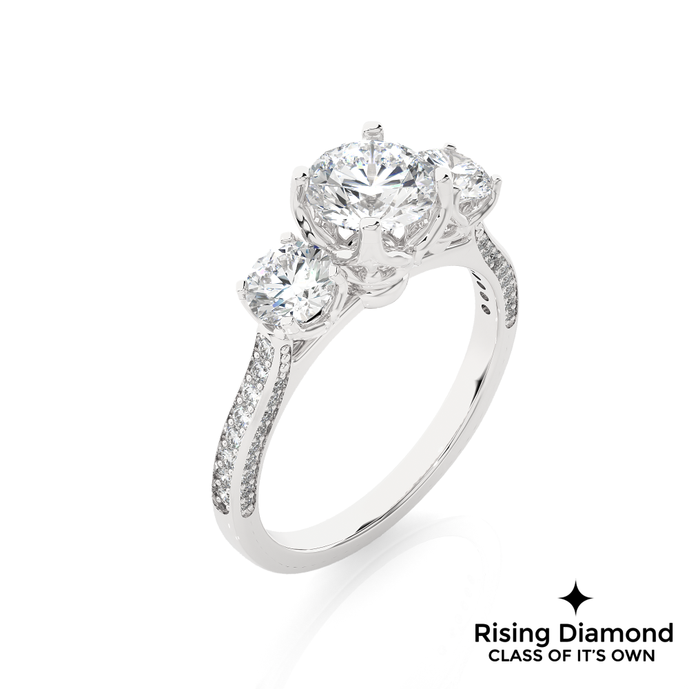 1.48 Ct Round Cut Colorless Moissanite Three Stone Engagement Ring