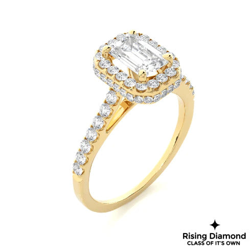 3.5 CT Emerald Cut Colorless Moissanite Halo Engagement Ring
