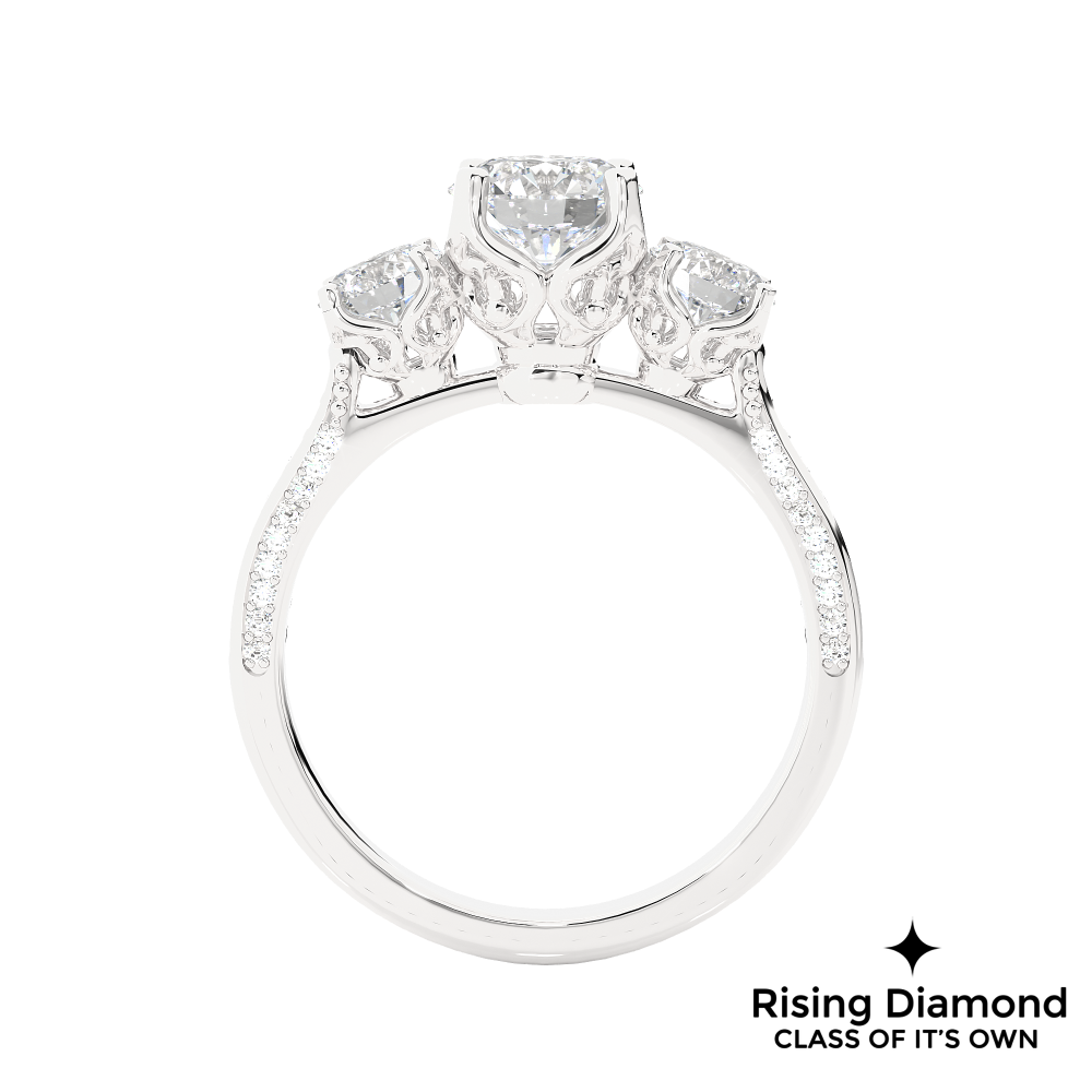 1.48 Ct Round Cut Colorless Moissanite Three Stone Engagement Ring
