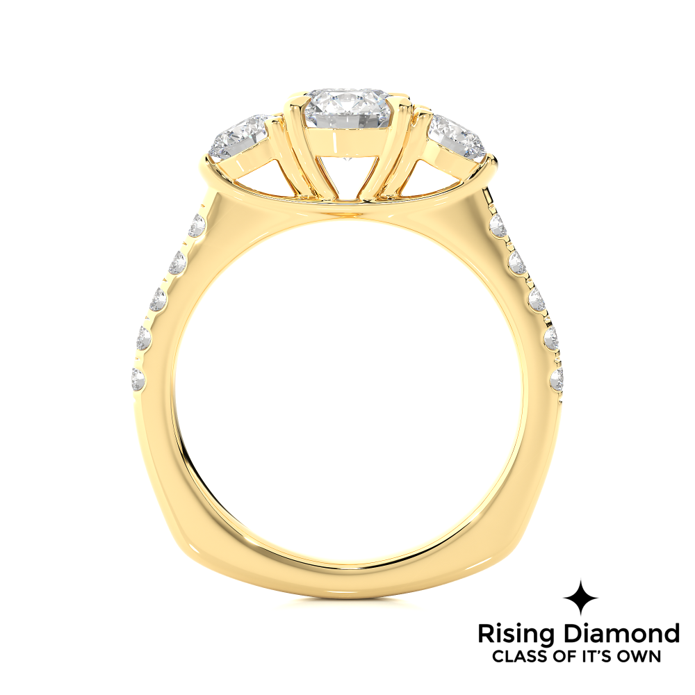 1.31 Ct Round Cut Colorless Moissanite Three Stone Gold Engagement Ring