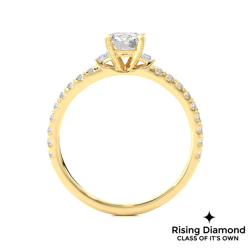 1.23 Ct Round Cut Colorless Moissanite Three Stone Pave Engagement Ring