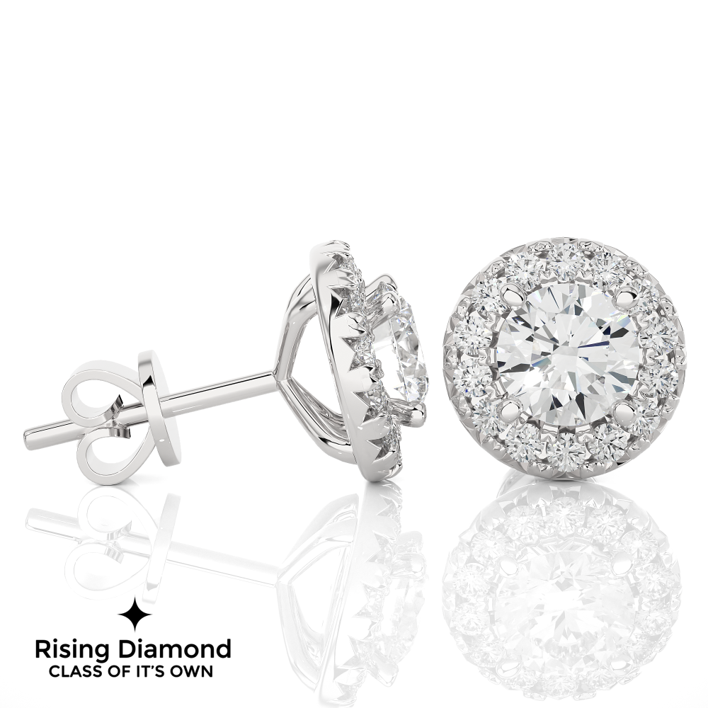 1.15 TCW For Each Round Cut EF-VS Lab Grown Diamond Halo Earring