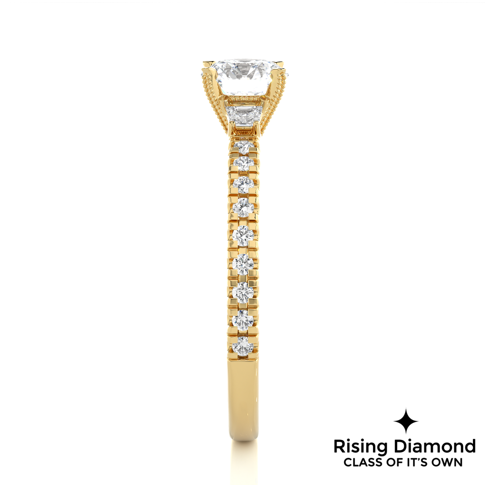 1.23 Ct Round Cut Colorless Moissanite Three Stone Pave Engagement Ring