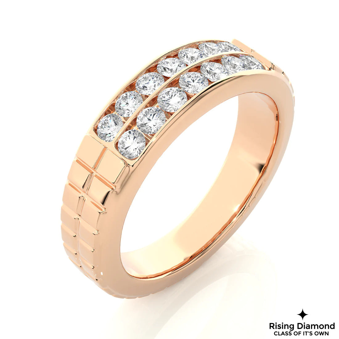 0.95 TCW Round Cut Colorless Moissanite Gold Wedding Band