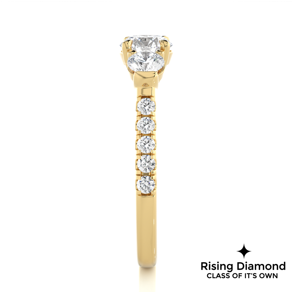 1.31 Ct Round Cut Colorless Moissanite Three Stone Gold Engagement Ring