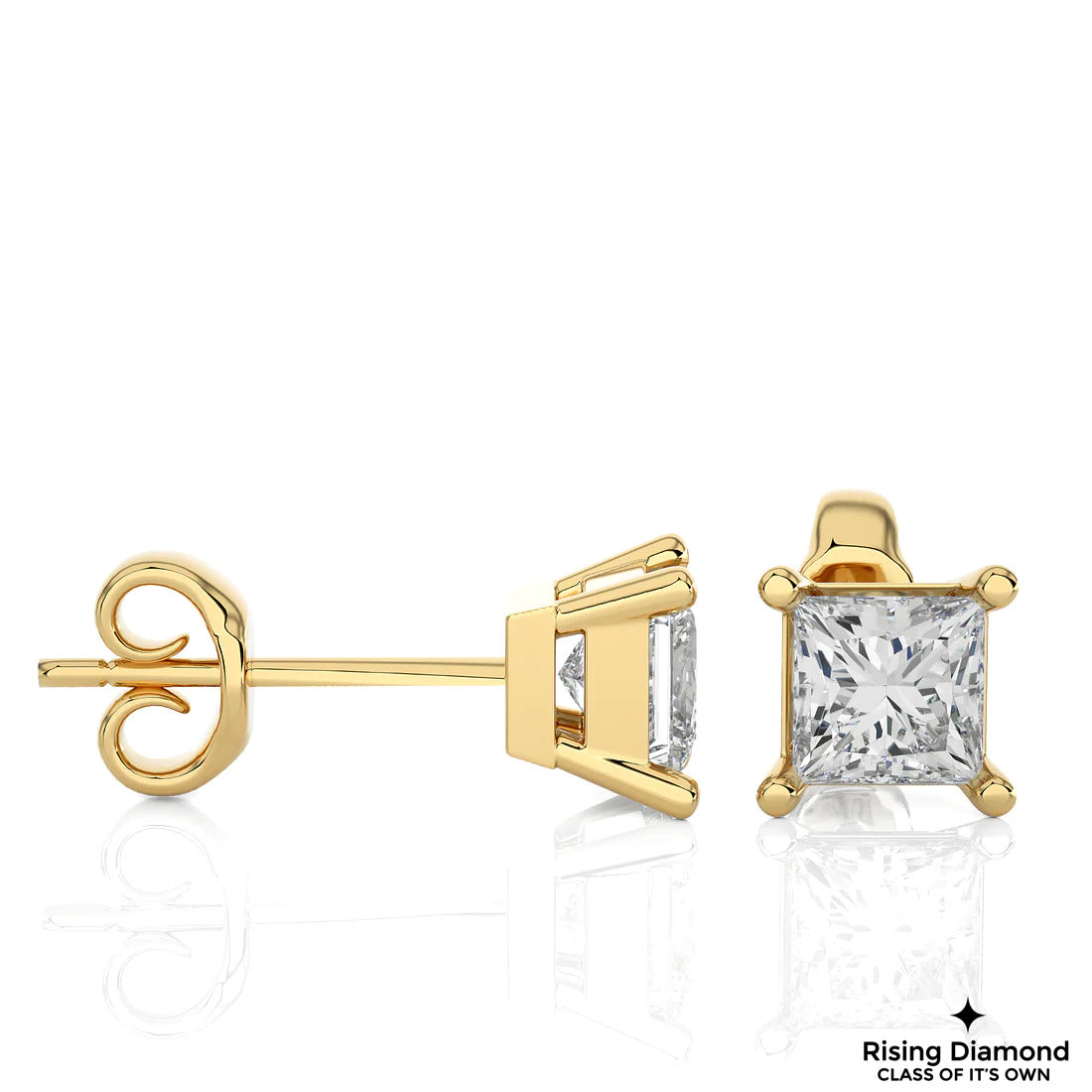 1.00 Ct Princess Cut F-VS Lab Grown Diamond Gold Stud Earring