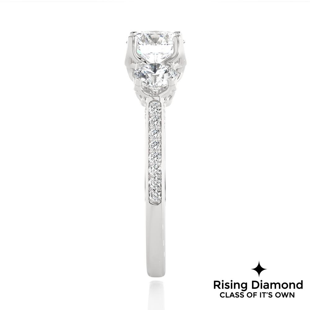1.48 Ct Round Cut Colorless Moissanite Three Stone Engagement Ring