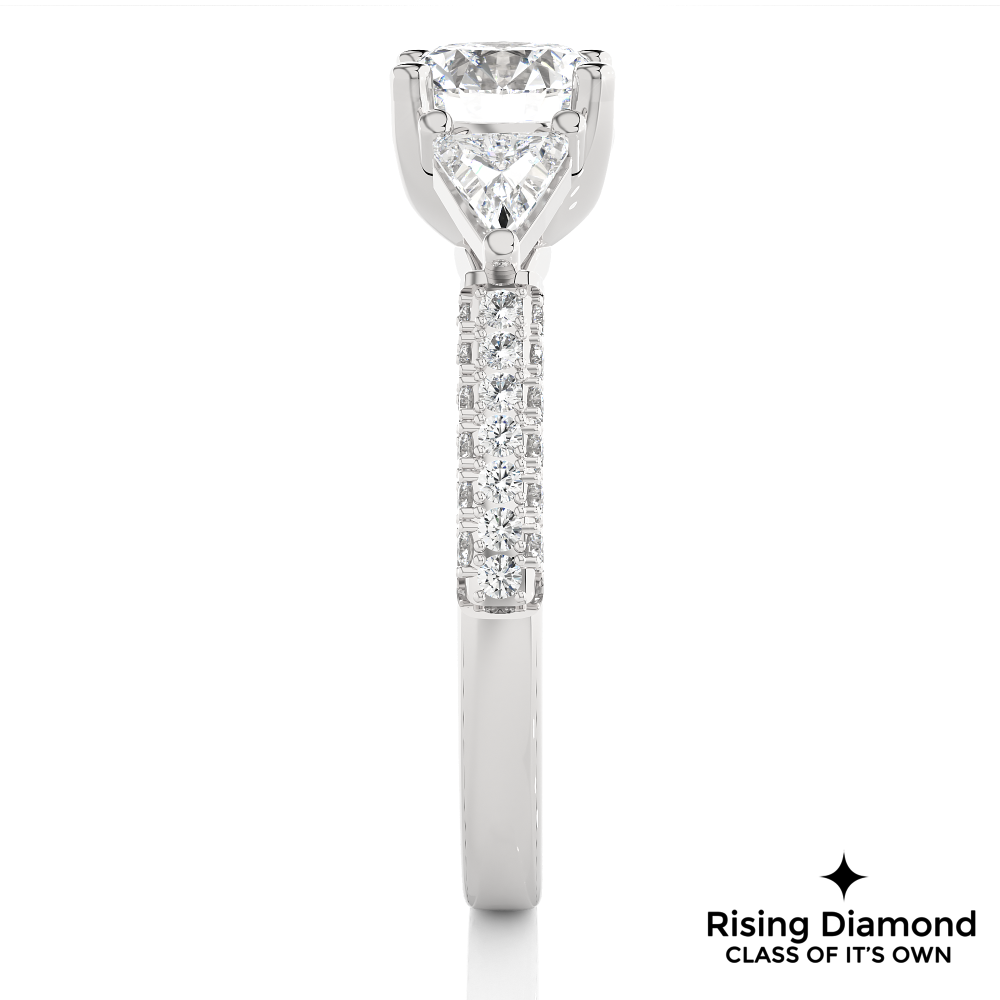 1.53 Ct Round Cut Colorless Moissanite Three Stone Engagement Ring