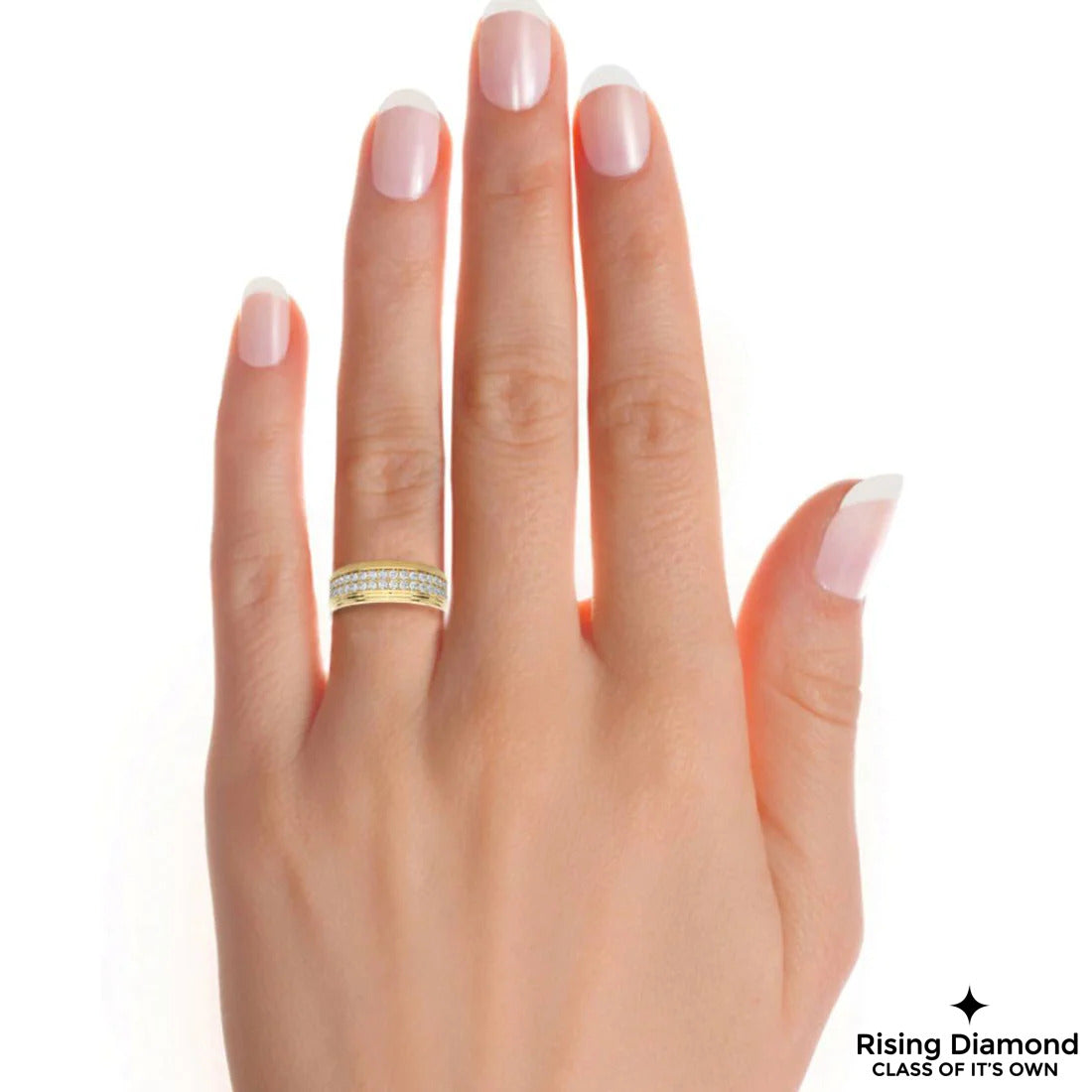 0.85 TCW Round Cut Colorless Moissanite Double Pave Wedding Band