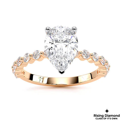 1.5 Ct Pear Cut F-VS2 Lab Grown Diamond Engagement Ring in Mil Grain Shank