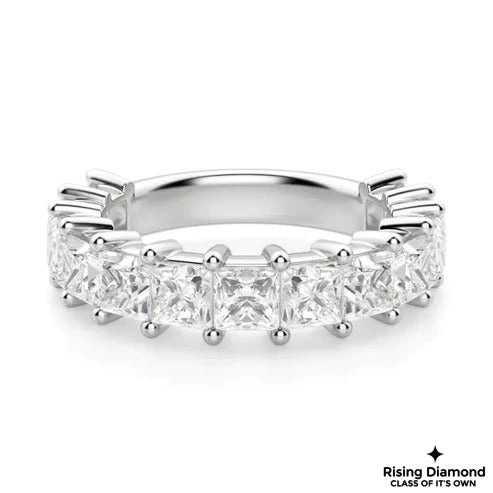 0.90 TCW Princess Cut Colorless Moissanite Gold Wedding Band