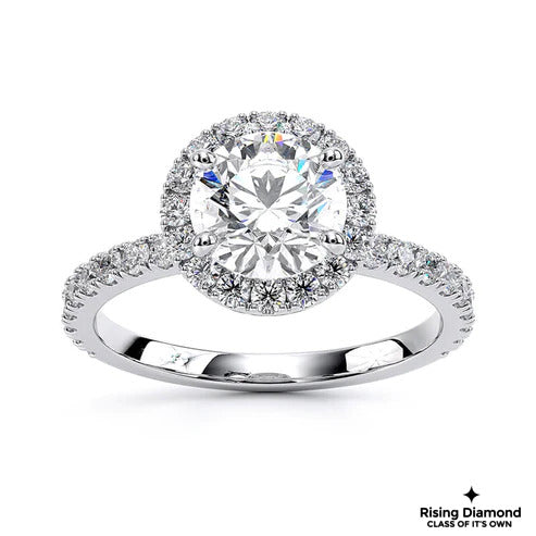 1.08 Ct Round Cut F-VS2 Lab Grown Diamond Halo Half Eternity Engagement Ring