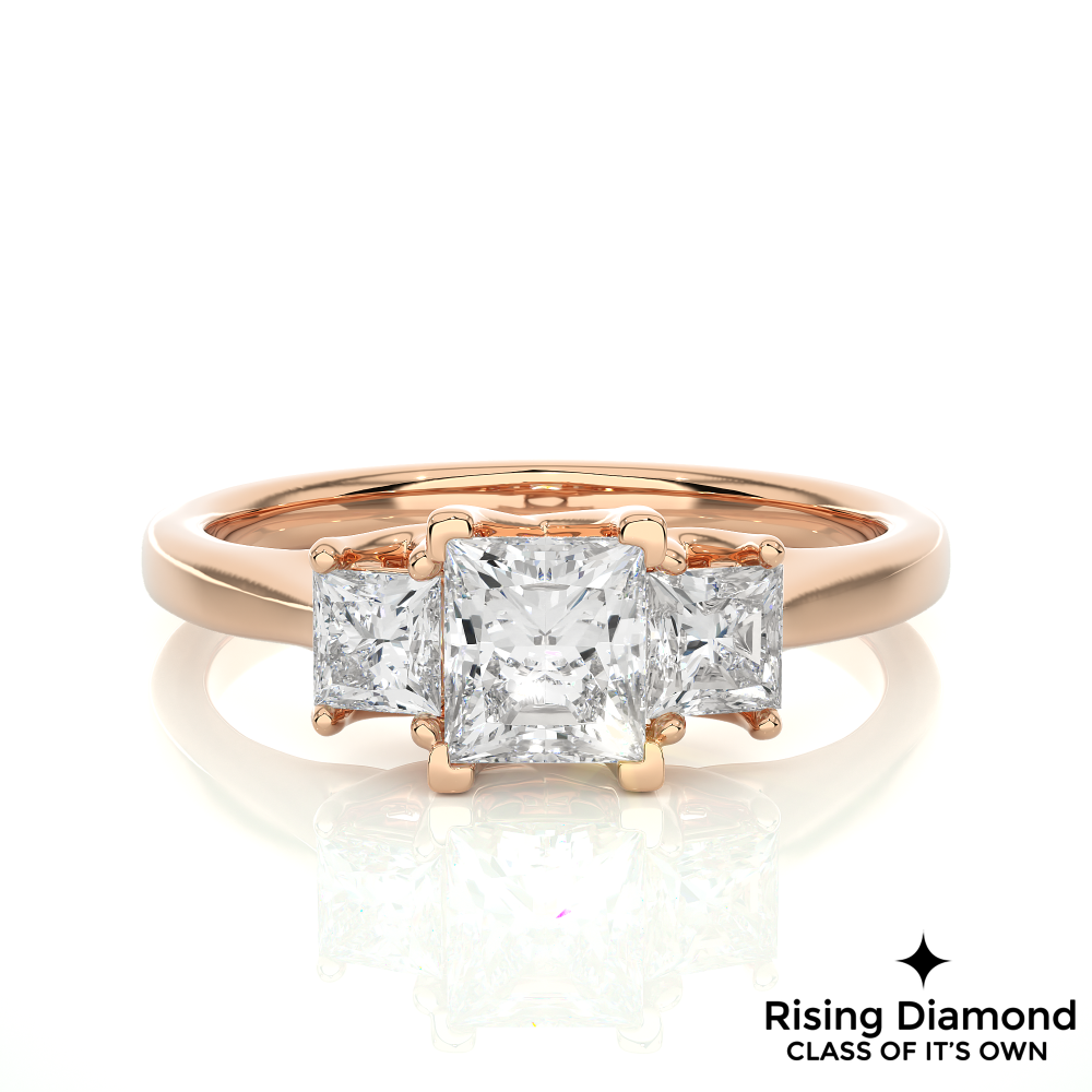 1.07 Ct Princess Cut Colorless Moissanite Three Stone Gold Engagement Ring