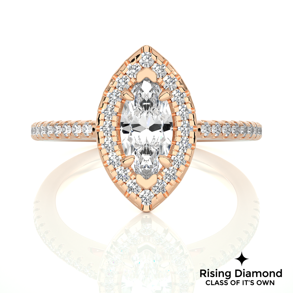 1.1 Ct Marquise Cut Colorless Moissanite Halo Engagement Ring