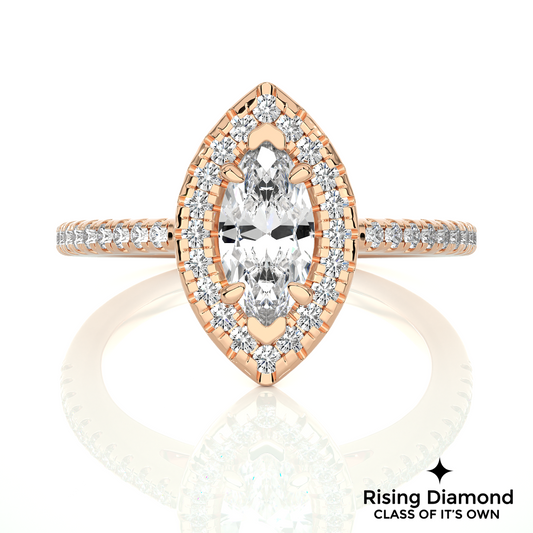 1.1 Ct Marquise Cut Colorless Moissanite Halo Engagement Ring