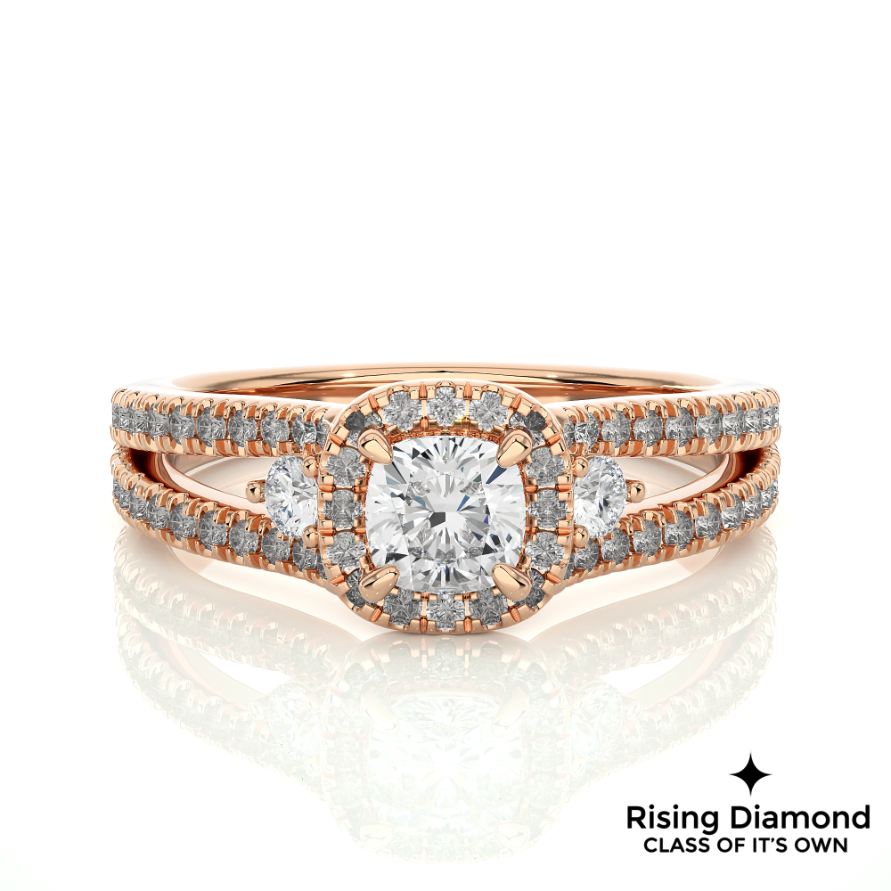 1.01 Ct Cushion Cut E-VS1 Lab Grown Diamond Split Shank Gold Engagement Ring