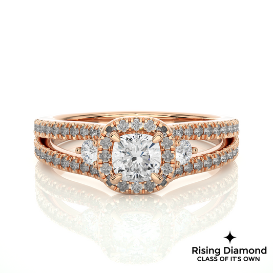 1.01 Ct Cushion Cut E-VS1 Lab Grown Diamond Split Shank Gold Engagement Ring
