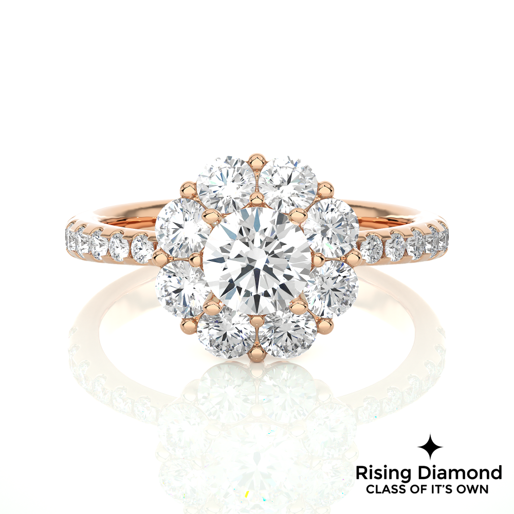 1.09 Ct Round Cut E-VS1 Lab Grown Diamond Halo Engagement Ring