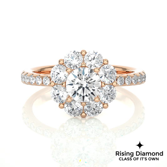 1.09 Ct Round Cut E-VS1 Lab Grown Diamond Halo Engagement Ring