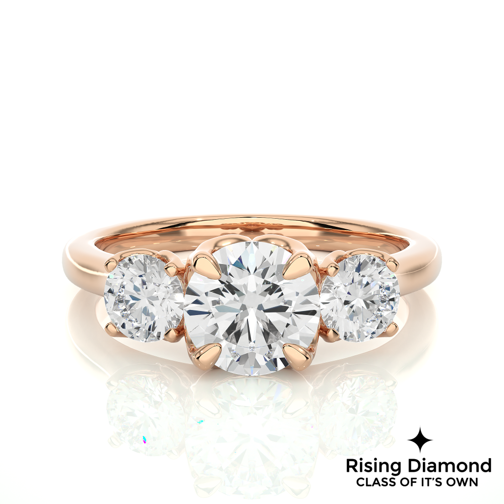 1.48 Ct Round Cut Colorless Moissanite Three Stone Engagement Ring