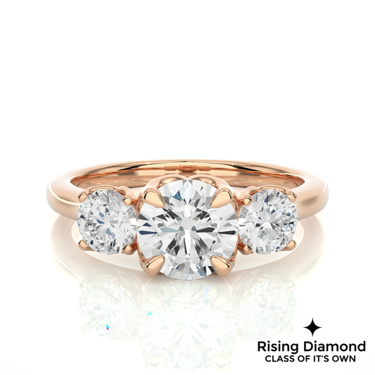 1.48 Ct Round Cut Colorless Moissanite Three Stone Engagement Ring