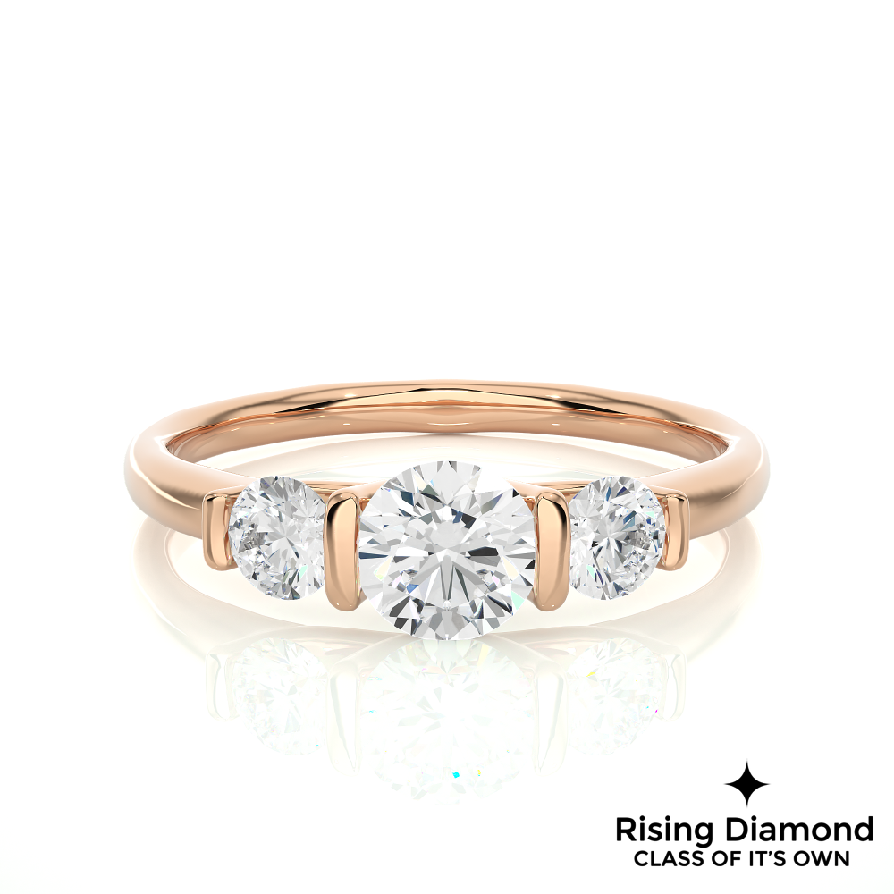 1.01 Ct Round Cut E-VS1 Lab Grown Diamond Three Stone Engagement Ring