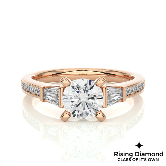 1.58 Ct Round Cut Colorless Moissanite Three Stone Gold Engagement Ring