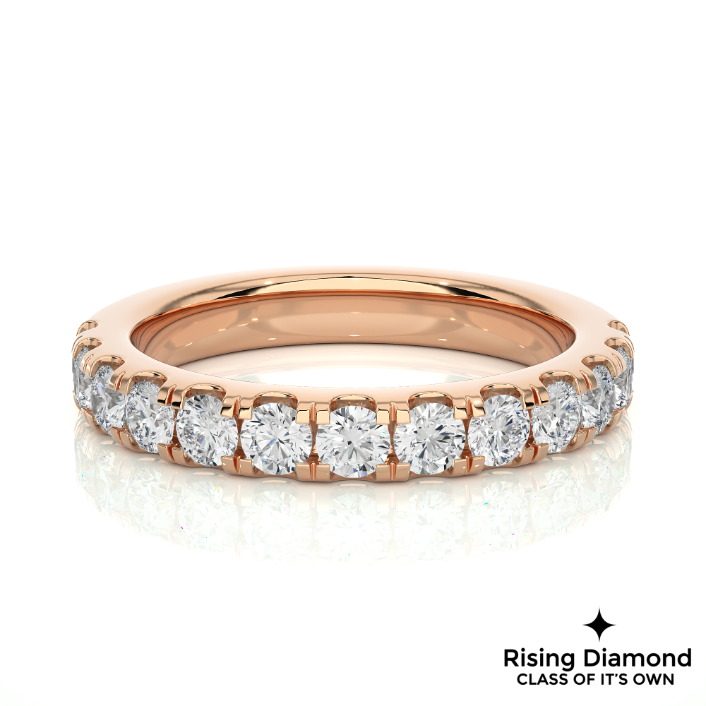 1.01 CTW Round Cut Lab Grown Diamond Half Eternity Wedding Band in V Pave Setting