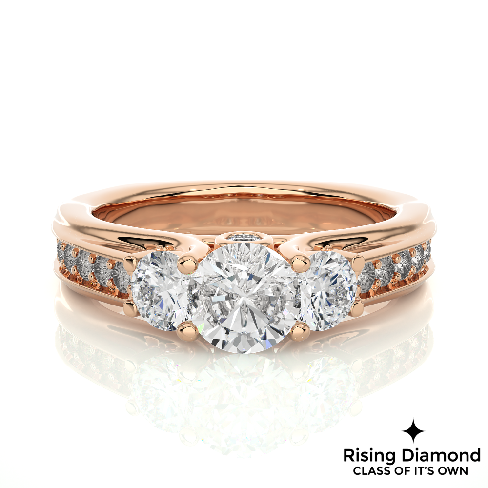 1.23 Ct Round Cut E-VS2 Lab Grown Diamond Three Stone Engagement Ring