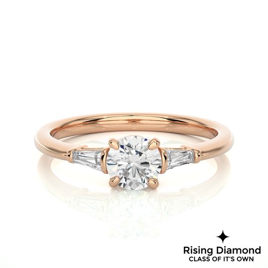 1.23 Ct Round Cut Colorless Moissanite Three Stone Engagement Ring