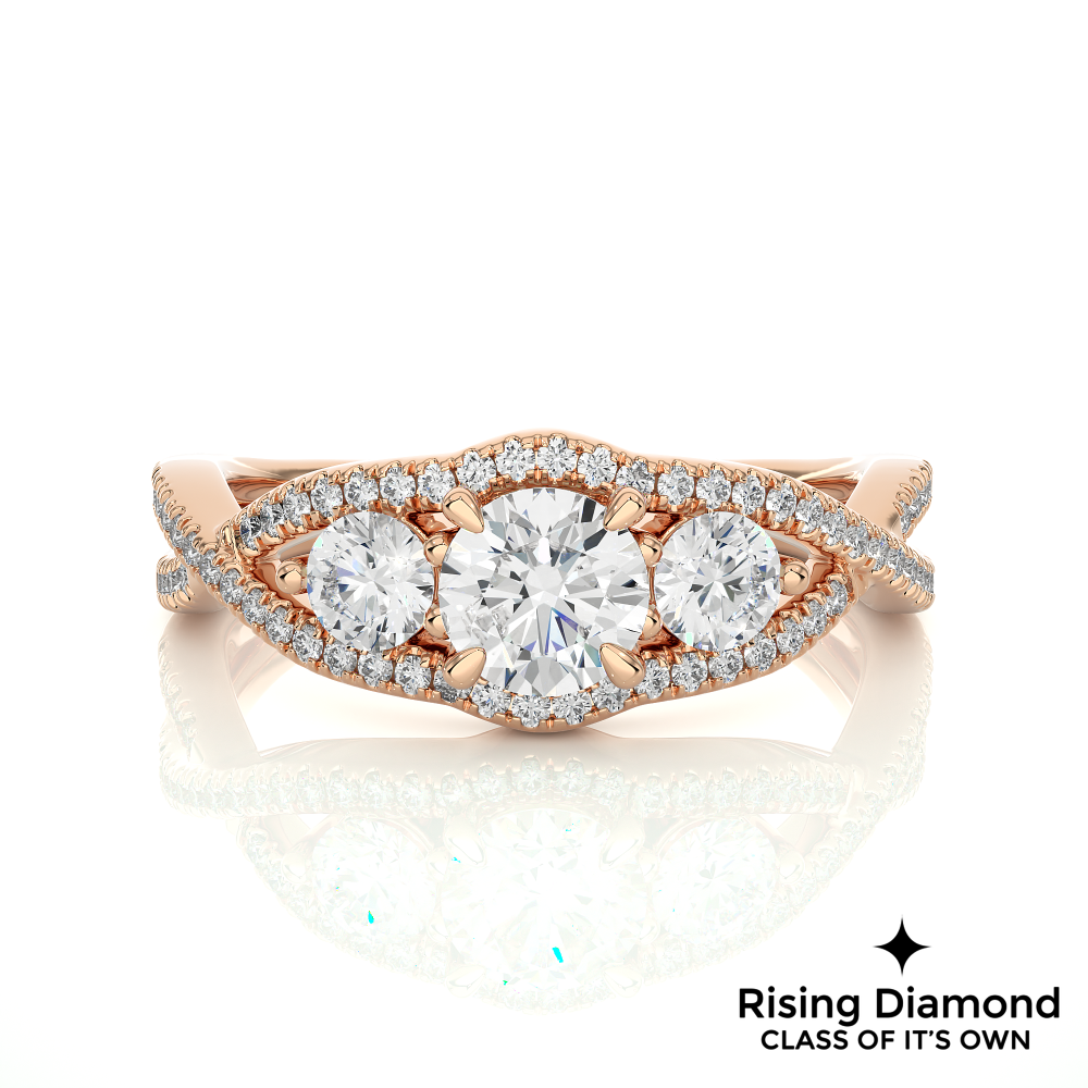 1.03 Ct Round Cut F-VS1 Lab Grown Diamond Engagement Ring in Crossover Shank